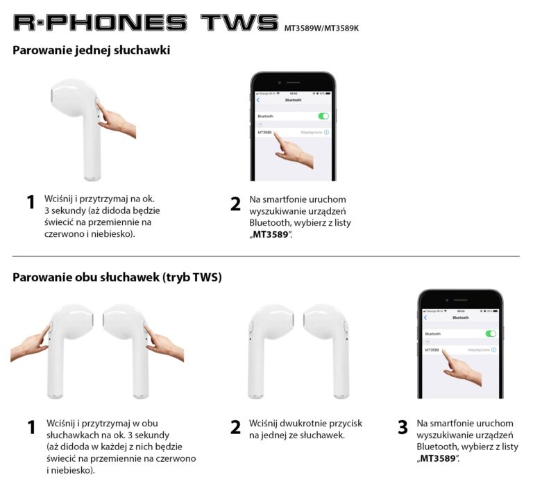 Słuchawki bezprzewodowe R-PHONES TWS MT3589K