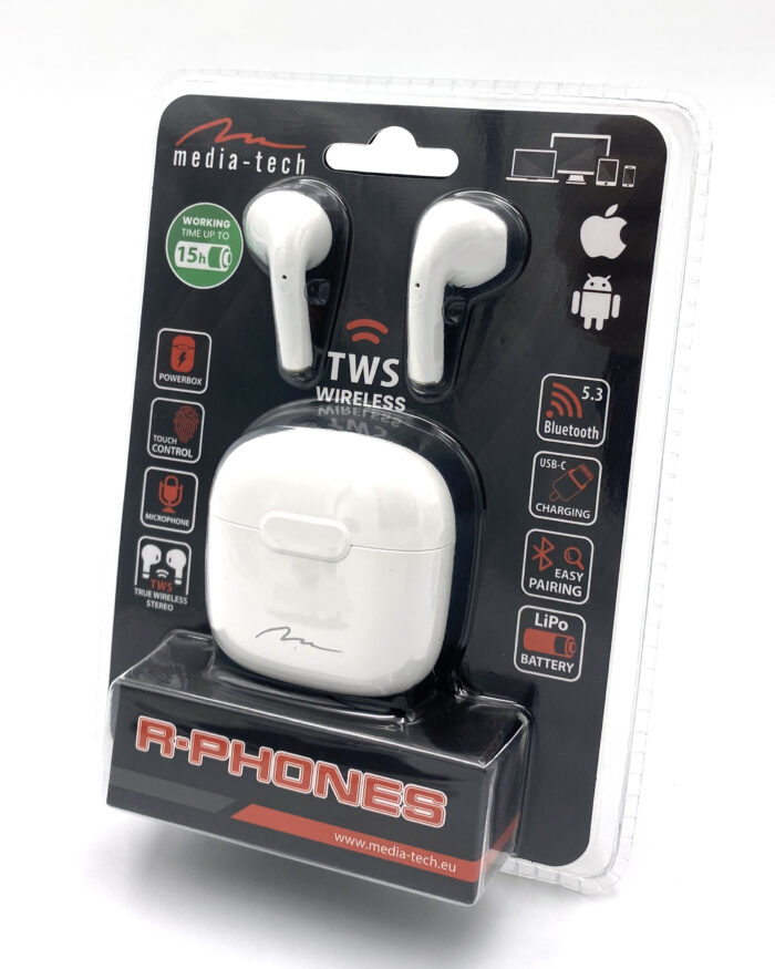 Słuchawki douszne Bluetooth R-PHONES TWS+ MT3608W (białe)