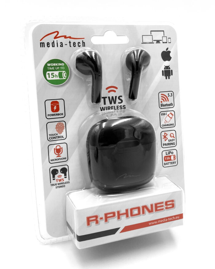 Słuchawki douszne Bluetooth R-PHONES TWS+ MT3589K V2.0 (czarne)