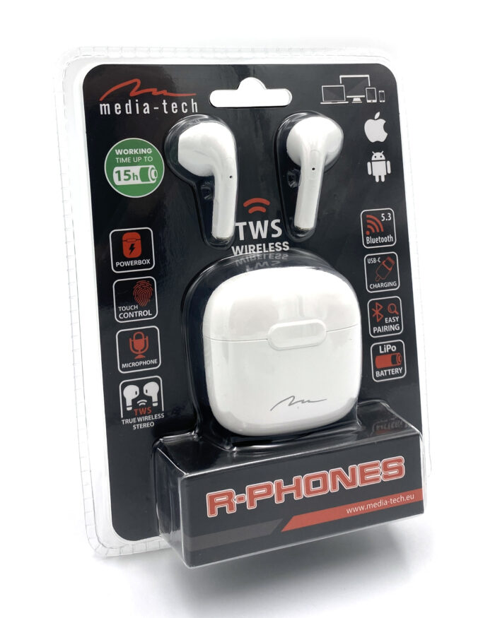 Słuchawki douszne Bluetooth R-PHONES TWS+ MT3608W (białe)