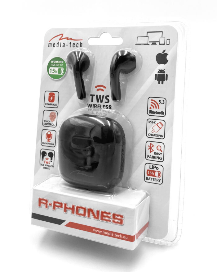 Słuchawki douszne Bluetooth R-PHONES TWS+ MT3589K V2.0 (czarne)