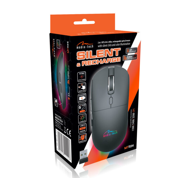 Bezprzewodowa mysz 2w1 (BT/RF) SILENT & RECHARGE MT1124